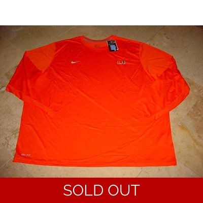 Nike Miami Hurricanes Long Sleeve Performance Dri-Fit Shirt Orange 4XL